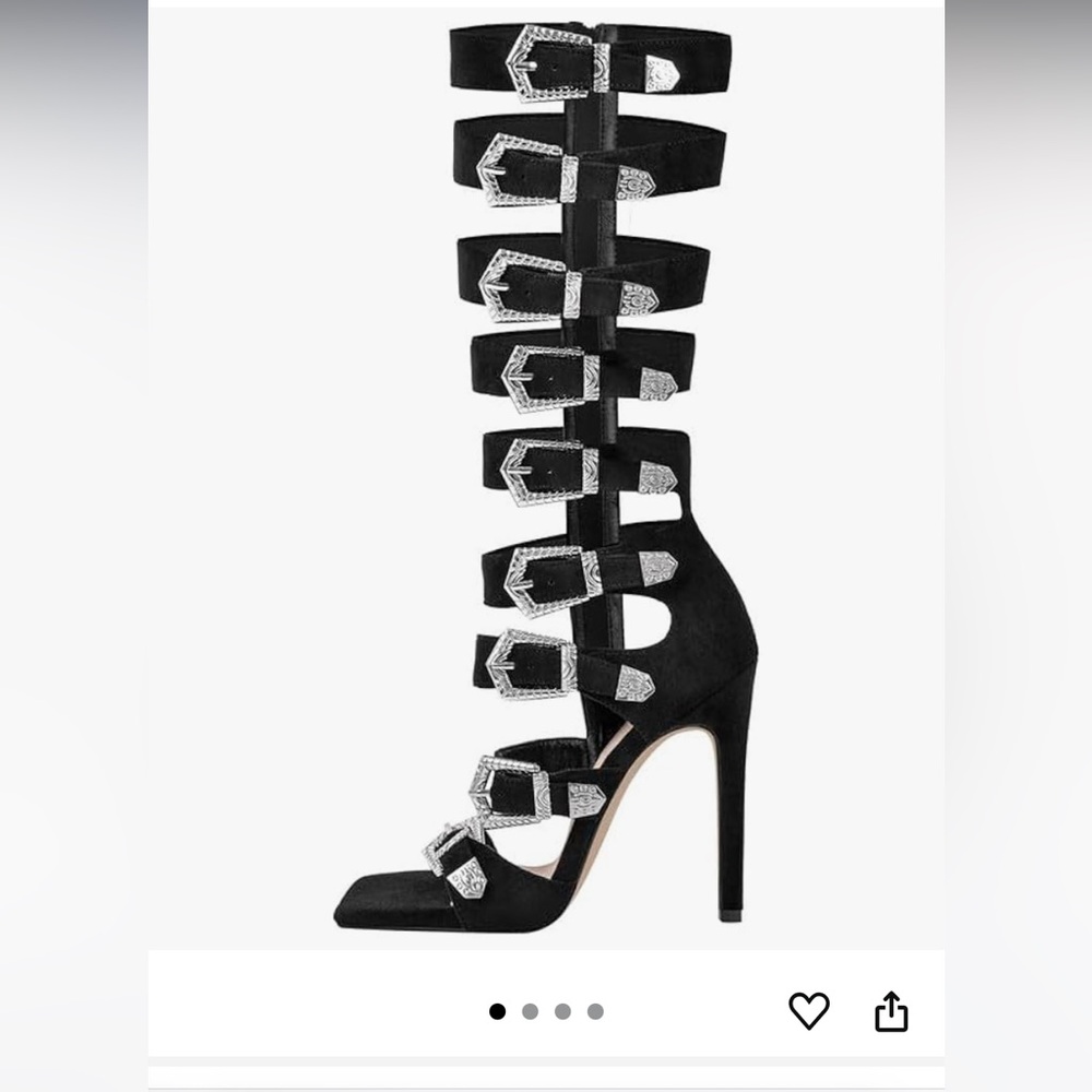 Black Gladiator Heels with Silver Buckles